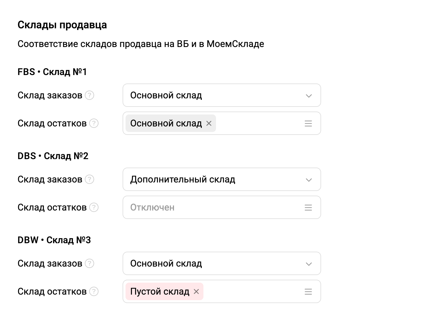 Склады продавца